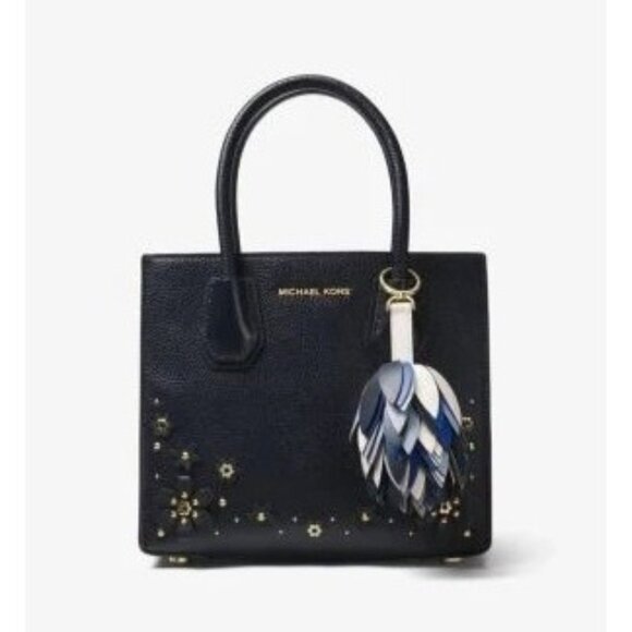 Michael Kors NWOT Leather Pom-Pom Key Chain Bag Charm Blue - Picture 2 of 9